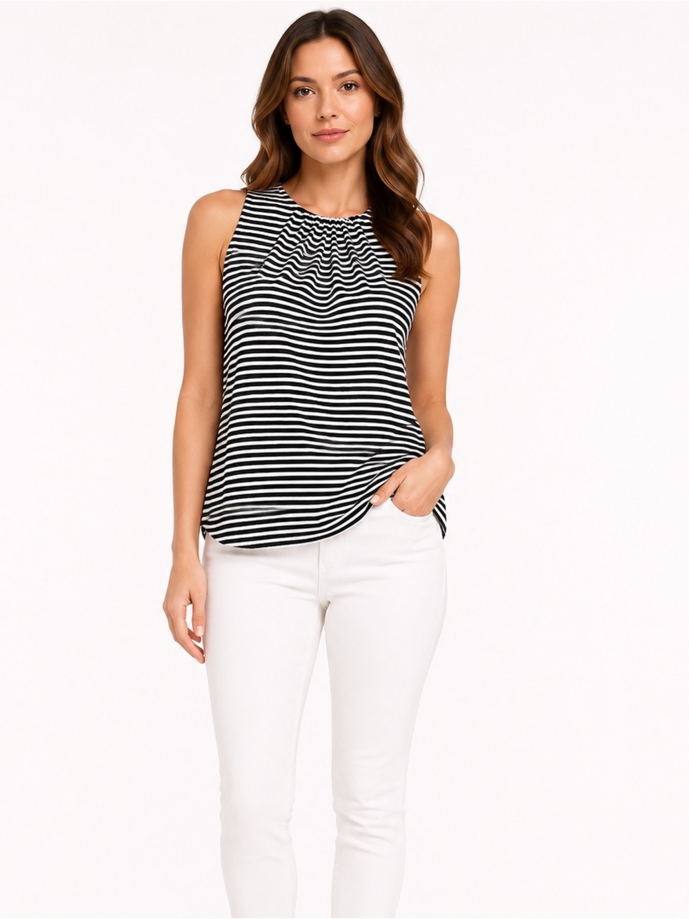 Sara Campbell Navy White Striped Sleeveless Knit Top NWT Size M USA Made